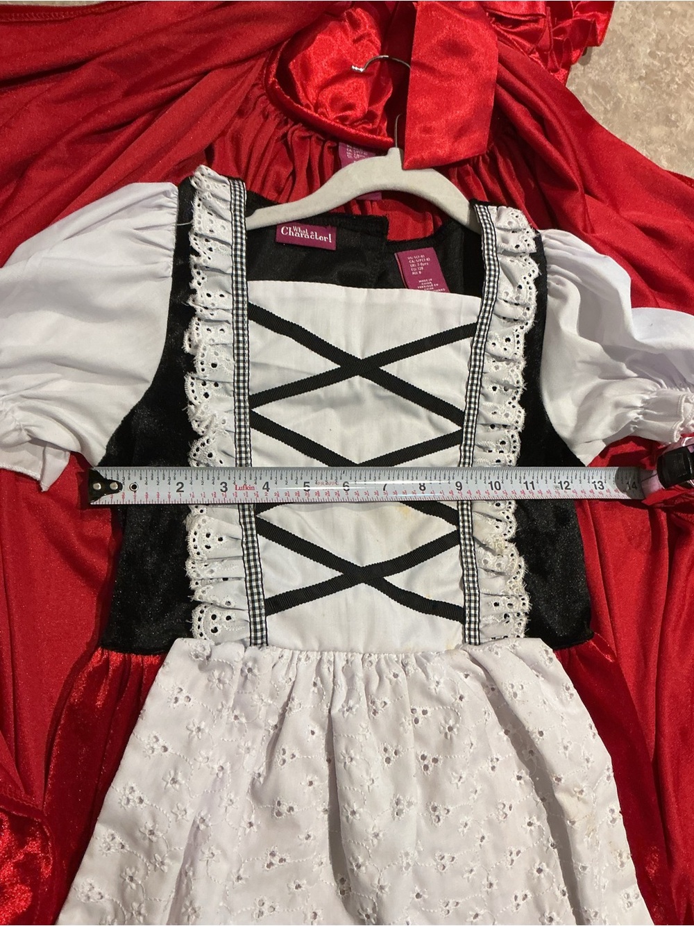 Red Little Red Riding Hood Girls' Costume with White Apron & Coat/Cap - Picture 9 of 15